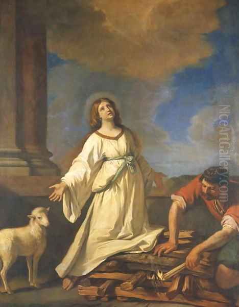 St Agnes on the Pyre Oil Painting by Guercino