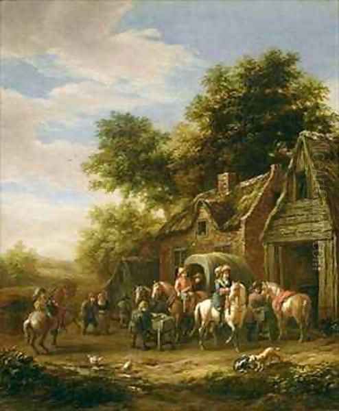 Landscape with travellers beside a cottage Oil Painting by Barend Gael or Gaal