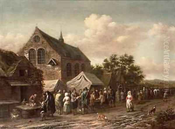 Poultry Market by a Church Oil Painting by Barend Gael or Gaal