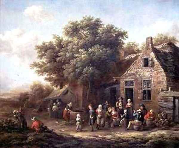 Peasants Merry Making outside an Inn Oil Painting by Barend Gael or Gaal