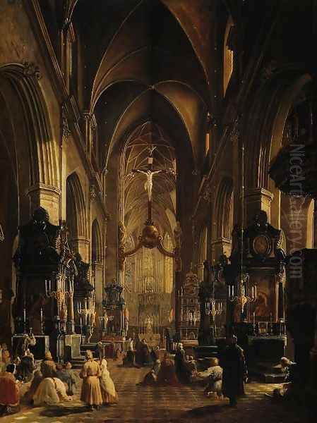 Interior of the Church of the St. Mary in Cracow Oil Painting by Aleksander Gryglewski