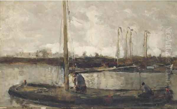 Figures in a barge Oil Painting by William Alfred Gibson