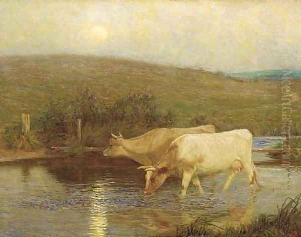 Cattle watering Oil Painting by William Henry Gore