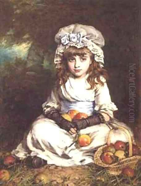 A Little Girl in a Mob Cap with a Basket of Apples Oil Painting by William Hippon Gadsby