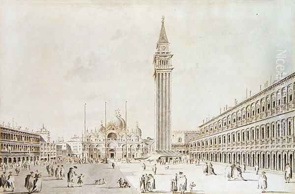 View of the Piazza San Marco looking towards the Basilica and Campanile Oil Painting by Giacomo Guardi