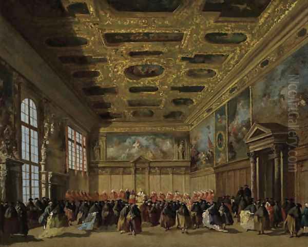 Reception by the Doge of the Ambassadors in the Sala del Collegio Oil Painting by Giacomo Guardi