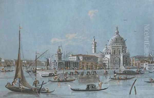 View of the Church of Santa Maria della Salute, Venice, and the Punta della Dogana, the Giudecca in the background Oil Painting by Giacomo Guardi