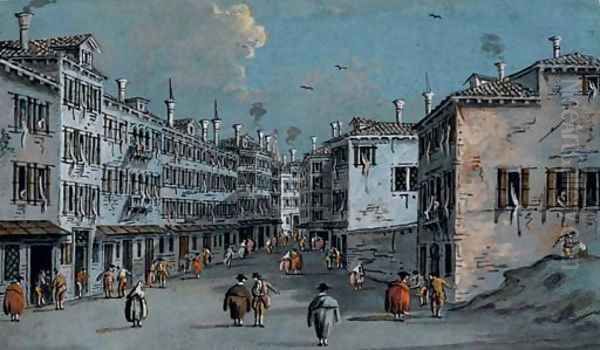 Vue d'une rue à Venise avec de multiples personnages Oil Painting by Giacomo Guardi