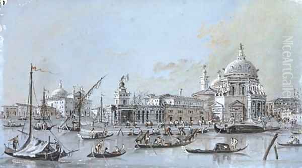 View of S. Maria della Salute and the Dogana, Venice, the Giudecca seen beyond Oil Painting by Giacomo Guardi