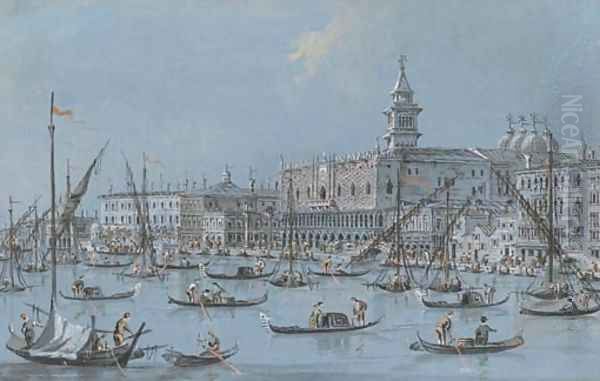 View of the Riva degli Schiavoni, Venice, with the Palazzo Ducale and Libreria di Sansovino Oil Painting by Giacomo Guardi