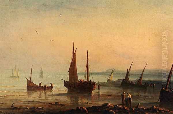 Fishermen By The Shore At Sunset Oil Painting by Herminie Gudin