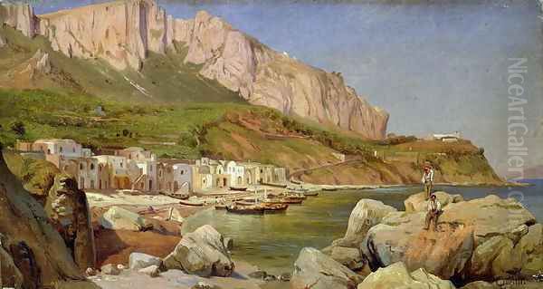 A Fishing Village at Capri Oil Painting by Louis Gurlitt