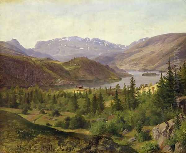 Hjelle in Valders Tile Fjord Oil Painting by Louis Gurlitt