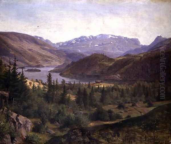 Hjelle in Valders Tile Fjord 2 Oil Painting by Louis Gurlitt