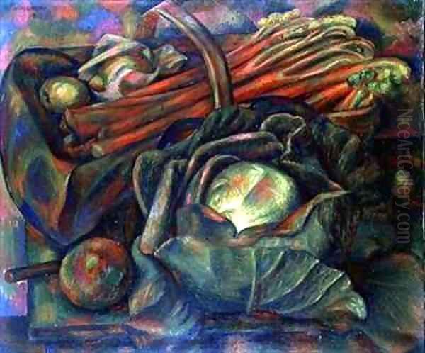 Cabbage and Rhubarb Oil Painting by Mark Gertler