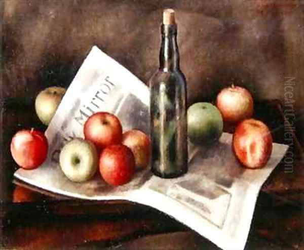 Still life with apples Oil Painting by Mark Gertler