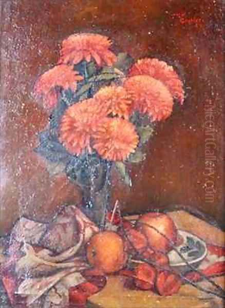 Still life with Chrysanthemums Oil Painting by Mark Gertler