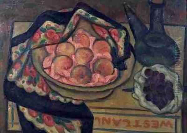 Peaches and a Green Bottle Oil Painting by Mark Gertler