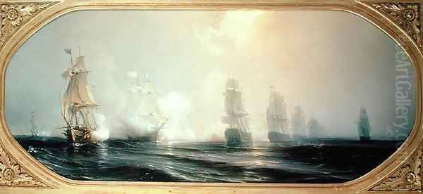 Naval Battle in Chesapeake Bay Oil Painting by Theodore Gudin