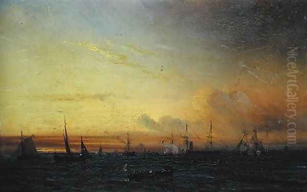 French Fleet at Treport Oil Painting by Theodore Gudin