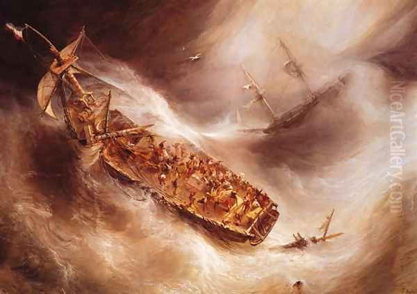 The Act of Sacrifice made by Captain Desse towards the Dutch ship Columbus Oil Painting by Theodore Gudin