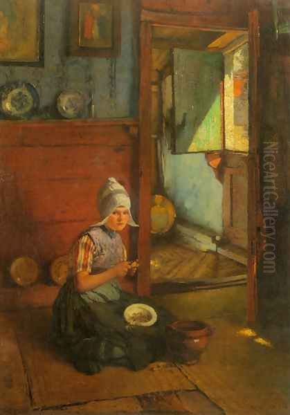 Girl Peeling Potatoes, Volendam Oil Painting by Rudolf Gudden