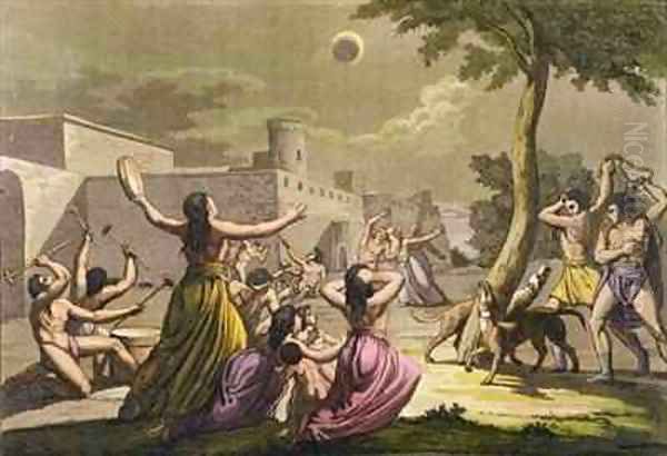 Terror of the Peruvians during an eclipse of the moon from Le Costume Ancien et Moderne Oil Painting by Gallo Gallina