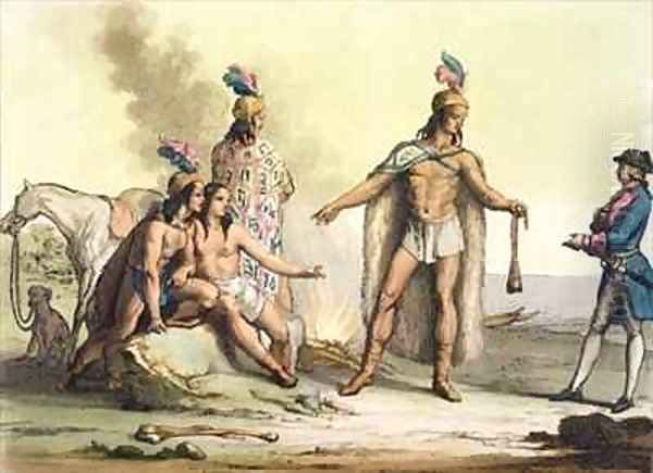 Indians of Patagonia Chile greeting a European traveller Oil Painting by Gallo Gallina