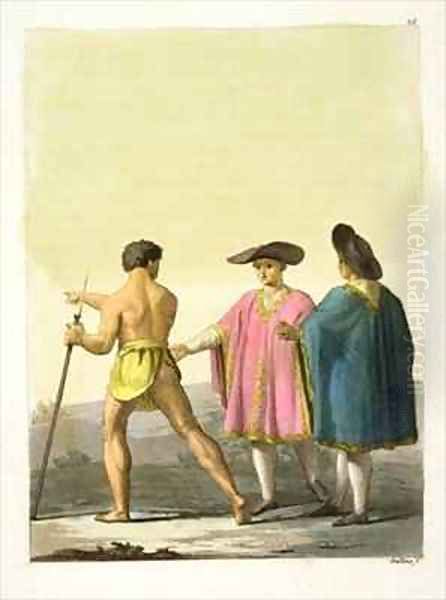 Men Wearing Ceremonial Ponchos in Santiago Chile Oil Painting by Gallo Gallina