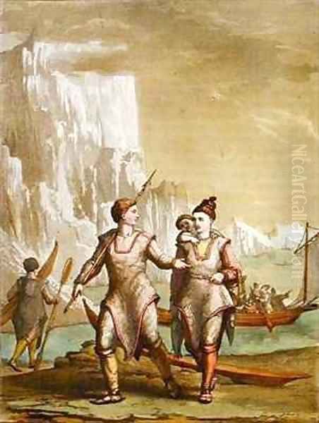 Greenland men and women returning from fishing Oil Painting by Gallo Gallina