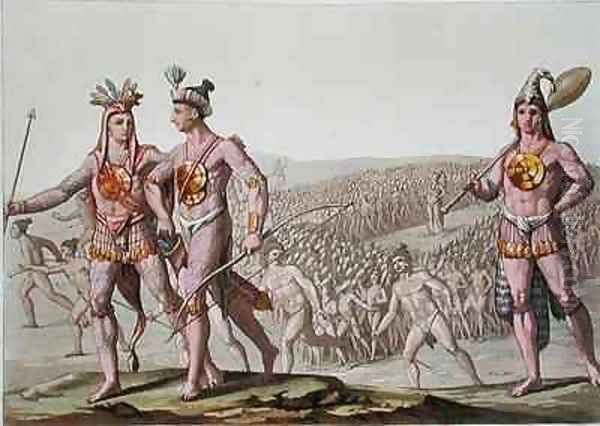 Chief Outina Enemy of Saturiba Walks Among his Followers Oil Painting by Gallo Gallina