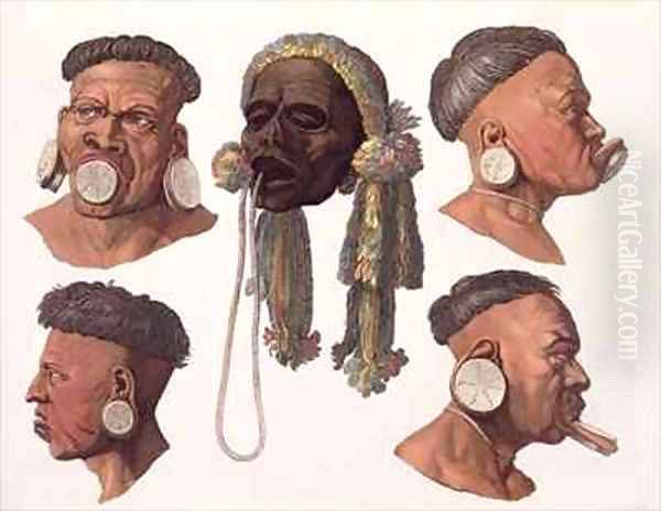 Heads of Botocudos Indians Oil Painting by Gallo Gallina