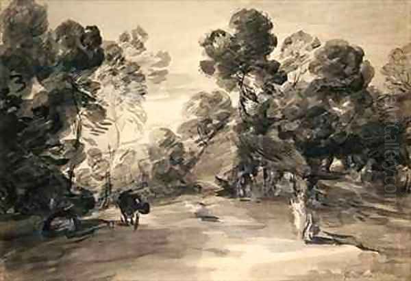 Wooded landscape with figures cottage and cow Oil Painting by Thomas Gainsborough