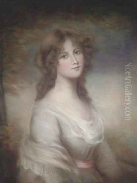 Portrait of a lady, half-length, in a romantic landscape Oil Painting by Thomas Gainsborough