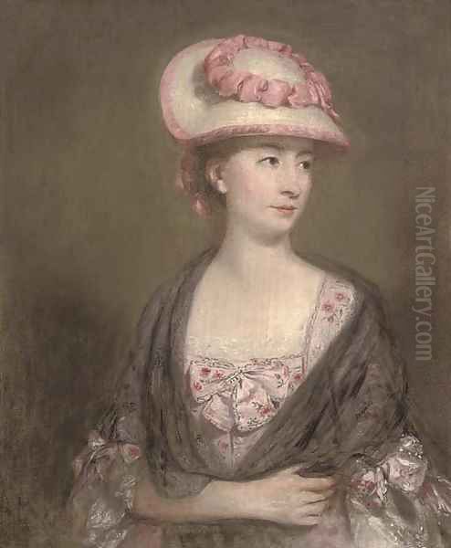 Portrait of a lady, half-length, in a pink dress and hat Oil Painting by Thomas Gainsborough