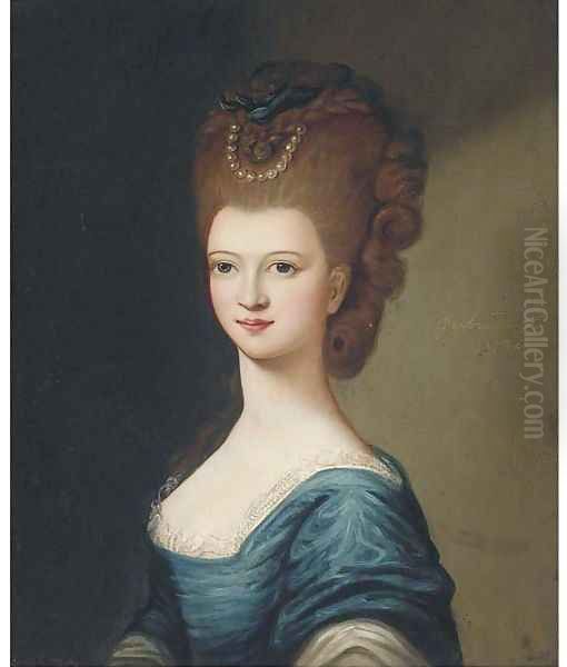 Portrait of a lady, bust-length, in a blue dress Oil Painting by Thomas Gainsborough