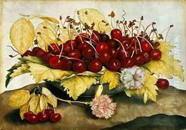 Cherries and Carnations Oil Painting by Giovanna Garzoni