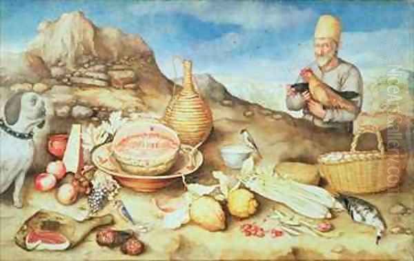 Still Life with Peasant and Hens Oil Painting by Giovanna Garzoni