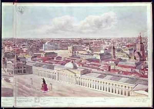 Panorama of Moscow depicting the department store Gum and the Bolshoi Theatre in Red Square Oil Painting by Gadolle