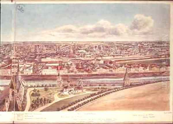 Panorama of Moscow depicting the Kremlin Walls and the Moskva River Oil Painting by Gadolle