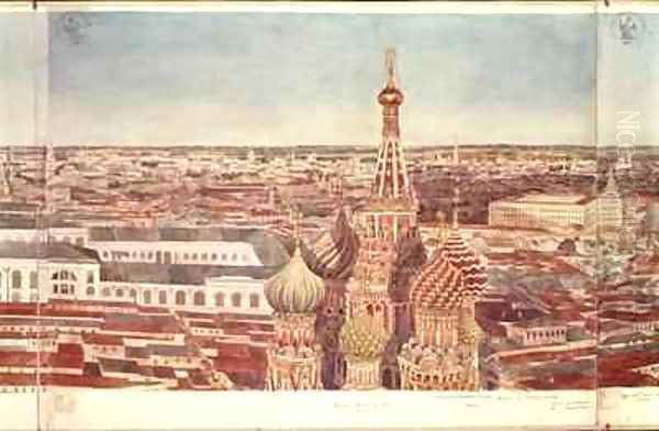 Panorama of Moscow depicting St Basils Cathedral Oil Painting by Gadolle