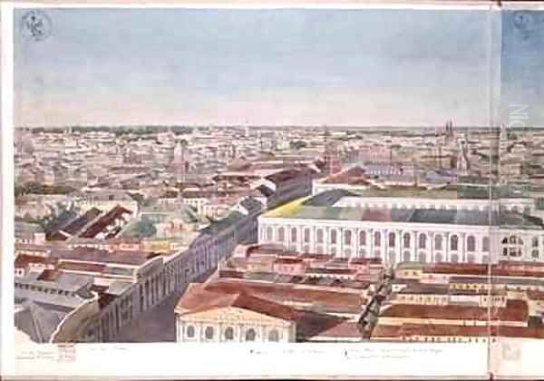 Panorama of Moscow depicting the former market square and Stock Exchange in Gostiny Dvor Oil Painting by Gadolle