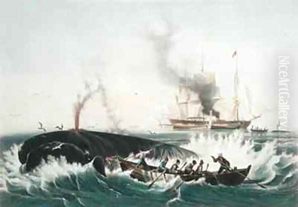 Attacking a Right Whale and Cutting In from The Whale Fishery by Garneray, Louis Ambroise