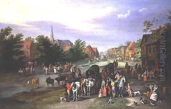 Travellers resting at a village Oil Painting by Pieter Gysels