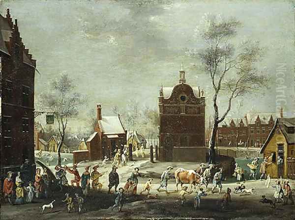 A Winter Carnival in a Small Flemish Town Oil Painting by Pieter Gysels