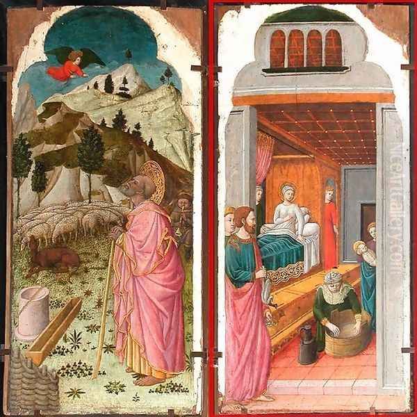 The Angel Appearing to Joachim; The Birth of the Virgin 1440s Oil Painting by Francesco da Rimini Giovanni