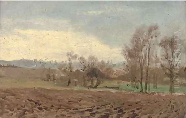 Ploughed field at Higham Oil Painting by Robert Gallon