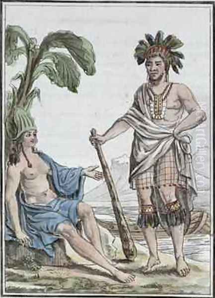 A Man and Woman from Easter Island from Encyclopedie des Voyages Oil Painting by Jacques Grasset de Saint-Sauveur