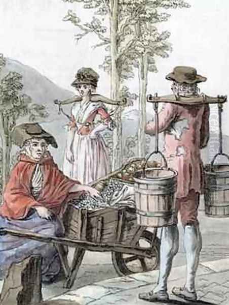 English Peasants Selling Fruit and Carrying Milk Oil Painting by Jacques Grasset de Saint-Sauveur