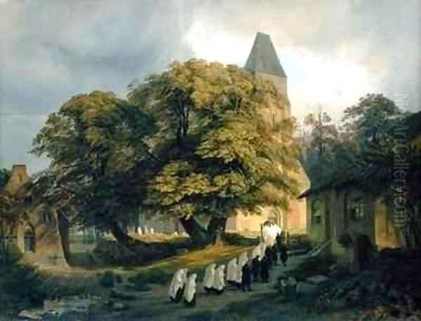 Elstorf Churchyard near Hamburg Oil Painting by Jacob Gensler